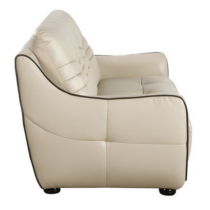86" Beige Faux Leather Sofa With Black Legs