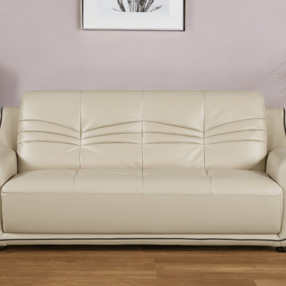 86" Beige Faux Leather Sofa With Black Legs