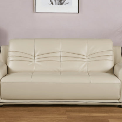 86" Beige Faux Leather Sofa With Black Legs