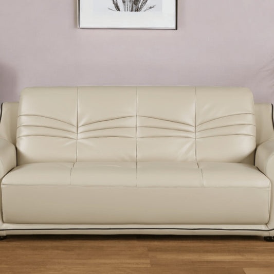 86" Beige Faux Leather Sofa With Black Legs