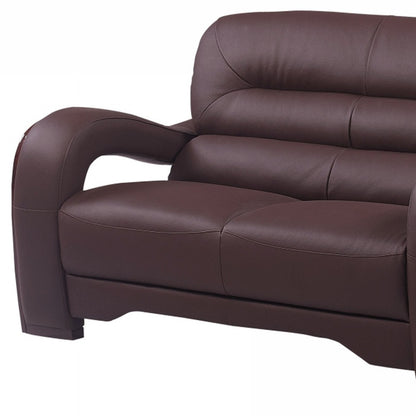 56" Brown And Dark Brown Faux Leather Love Seat