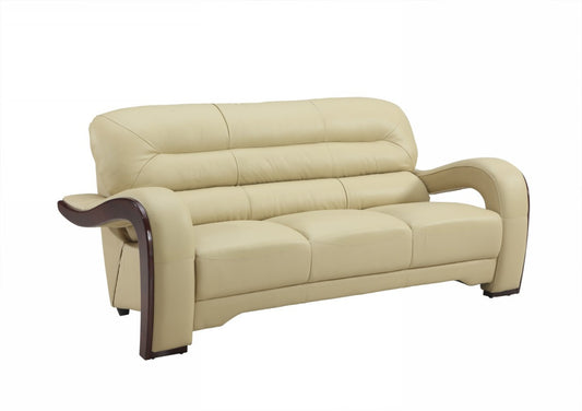 76" Beige Leather Sofa With Silver Legs