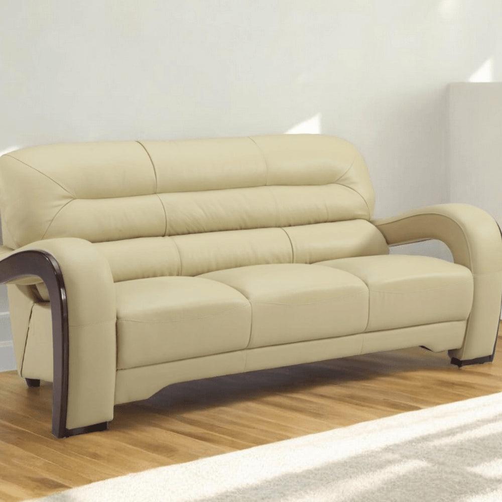 76" Beige Leather Sofa With Silver Legs