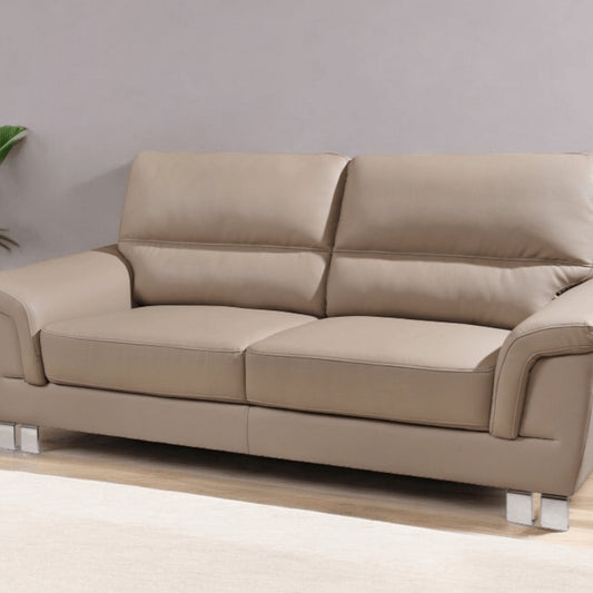 82" Beige Faux Leather Sofa With Silver Legs