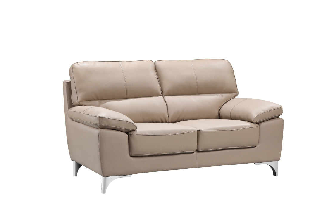 64" Beige And Silver Faux Leather Loveseat