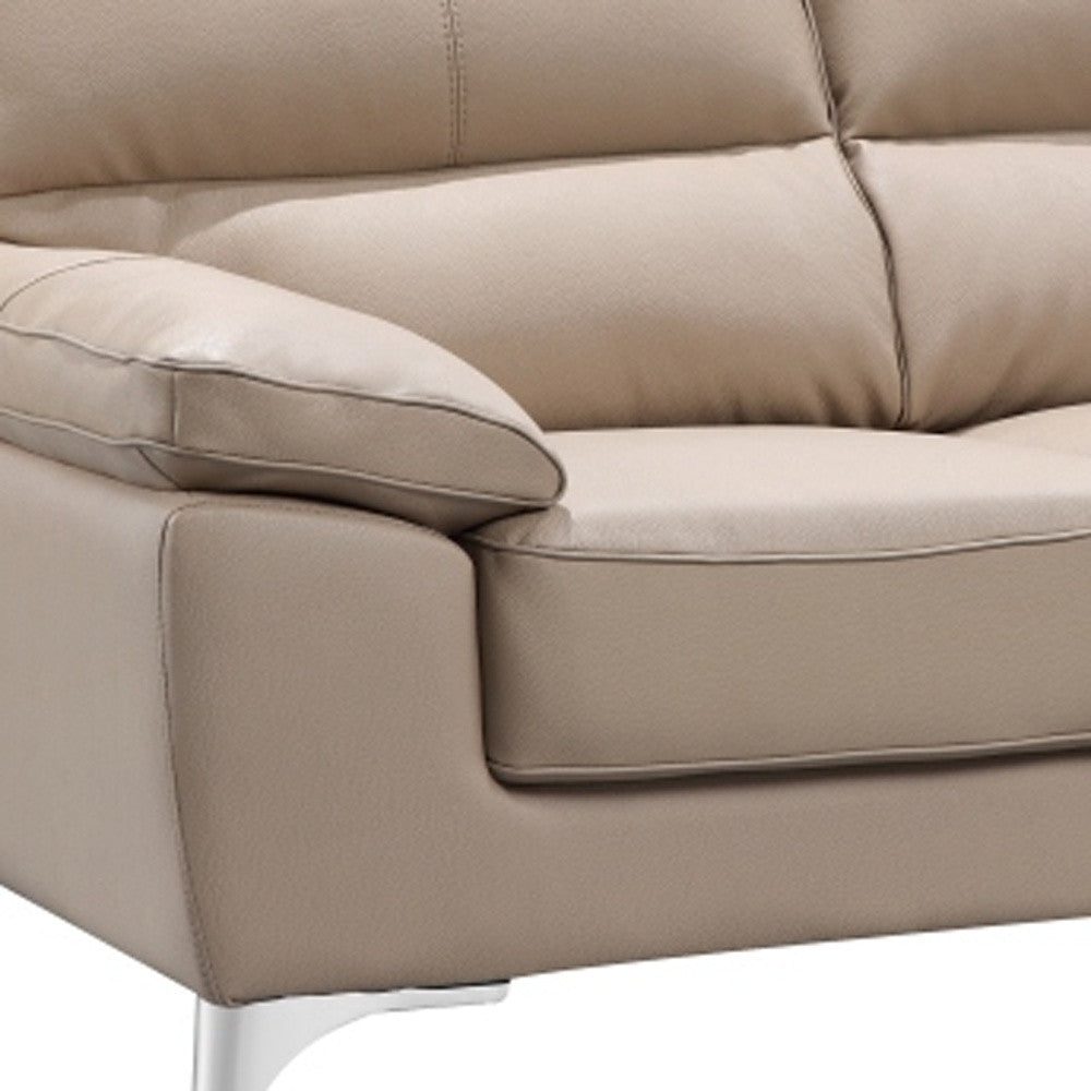 64" Beige And Silver Faux Leather Loveseat