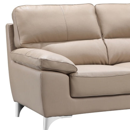 64" Beige And Silver Faux Leather Loveseat