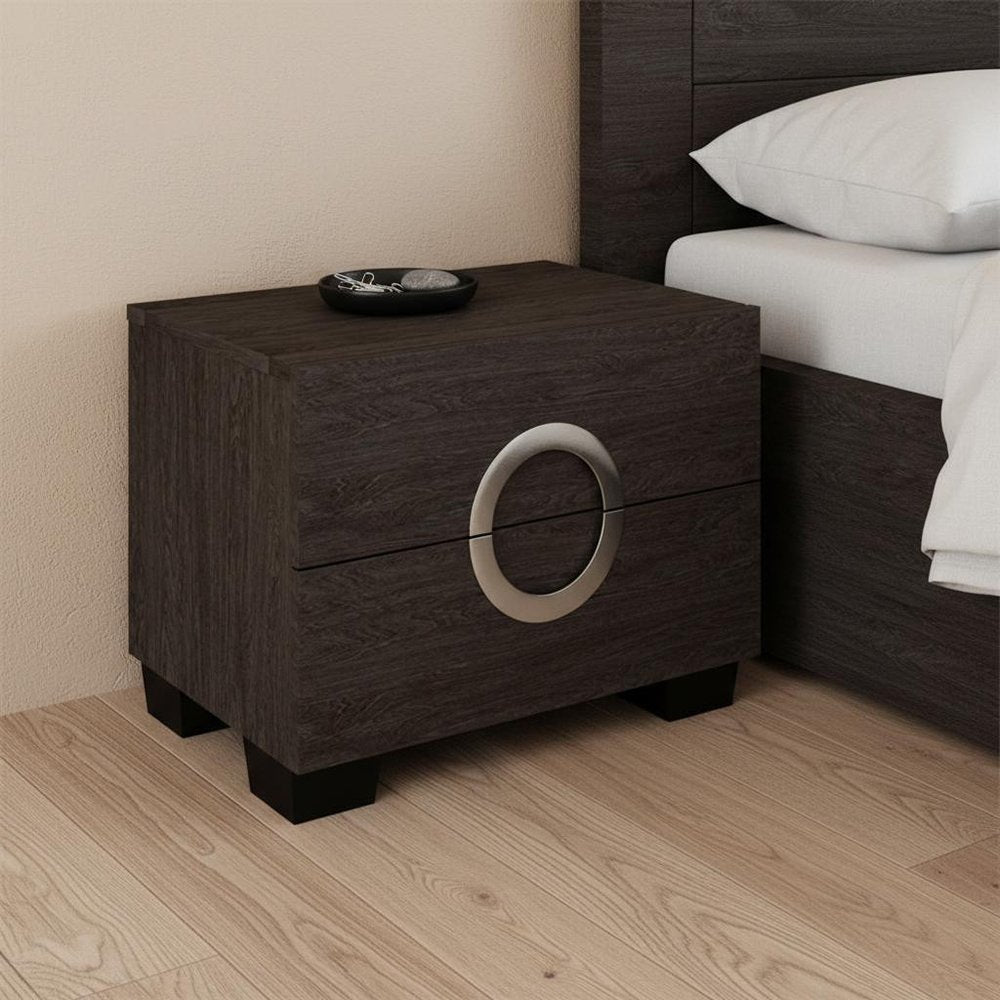 18" Dark Brown Two Drawers Manufactured Wood Mirrored Nightstand