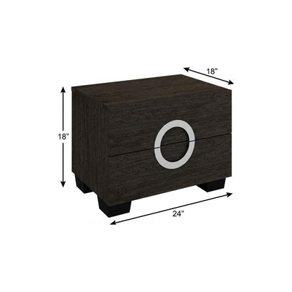 18" Dark Brown Two Drawers Manufactured Wood Mirrored Nightstand