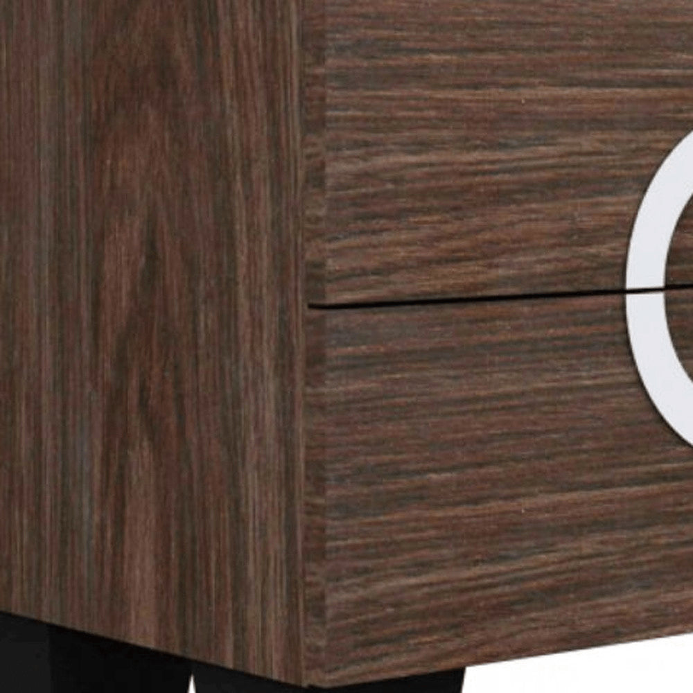18" Dark Brown Two Drawers Manufactured Wood Mirrored Nightstand