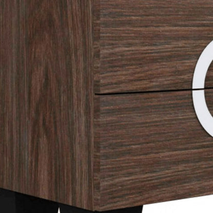 18" Dark Brown Two Drawers Manufactured Wood Mirrored Nightstand