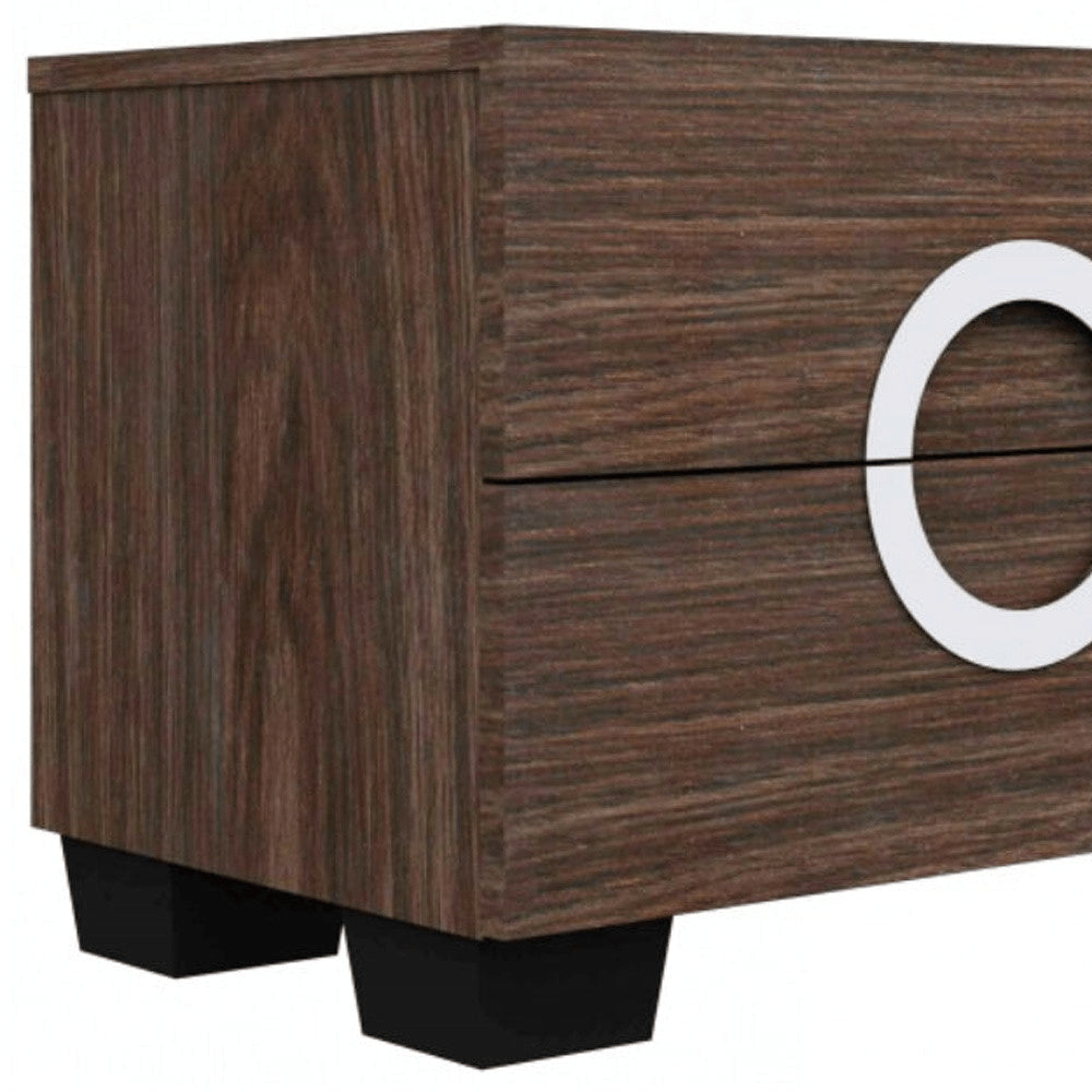 18" Dark Brown Two Drawers Manufactured Wood Mirrored Nightstand