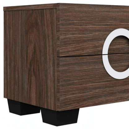 18" Dark Brown Two Drawers Manufactured Wood Mirrored Nightstand