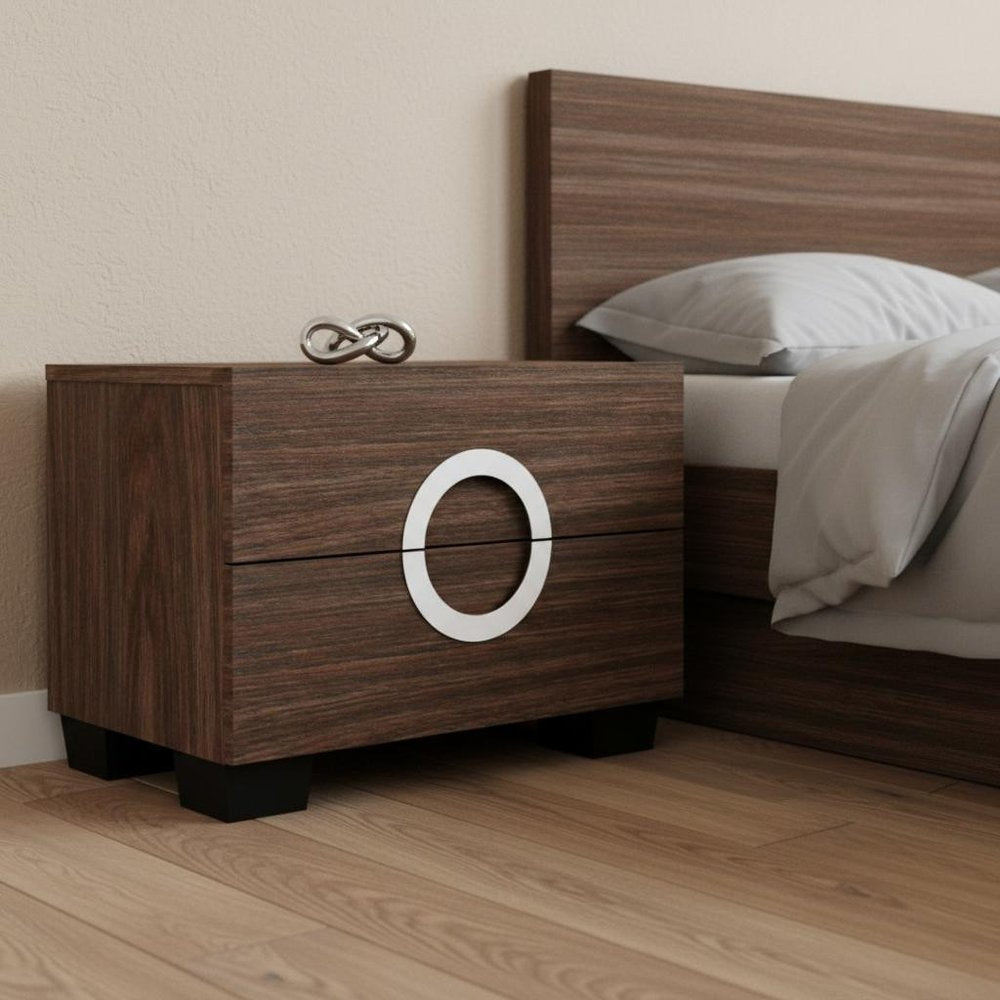 18" Dark Brown Two Drawers Manufactured Wood Mirrored Nightstand