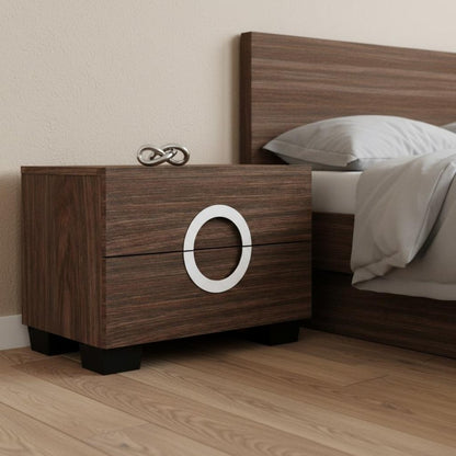 18" Dark Brown Two Drawers Manufactured Wood Mirrored Nightstand
