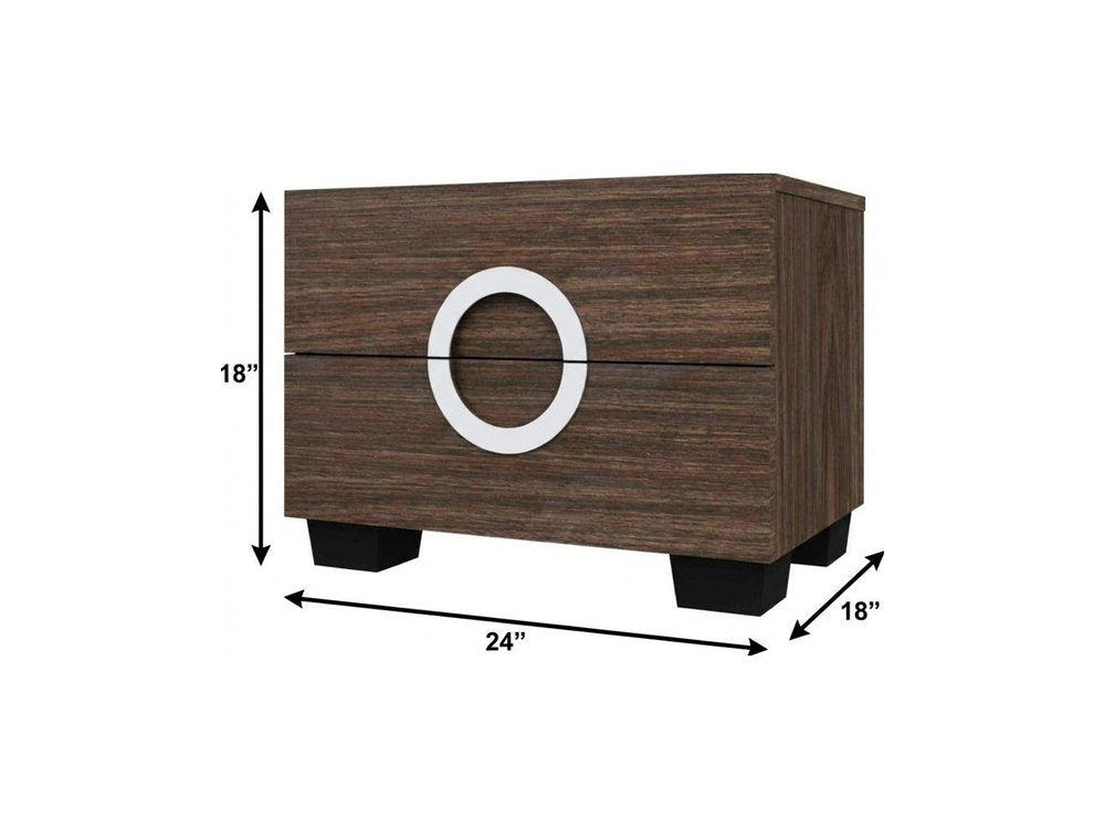 18" Dark Brown Two Drawers Manufactured Wood Mirrored Nightstand