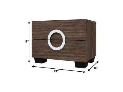 18" Dark Brown Two Drawers Manufactured Wood Mirrored Nightstand