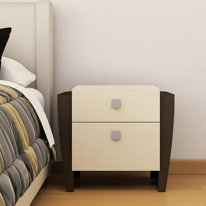 22" Beige and Dark Brown Two Drawer Wood Mirrored Nightstand With Storage