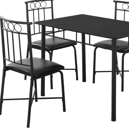 61.5" X 73.5" X 101" Black Metal Foam Polyurethane Leather Look Polyes  5Pcs Dining Set