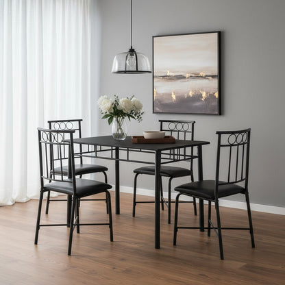 61.5" X 73.5" X 101" Black Metal Foam Polyurethane Leather Look Polyes  5Pcs Dining Set