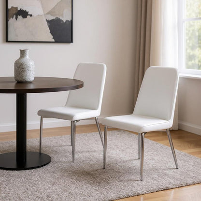 Set of Two White And Silver Upholstered Faux Leather Dining Side Chairs