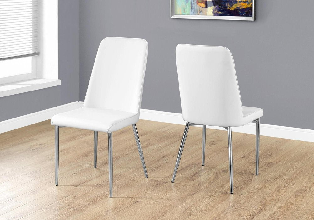Set of Two White And Silver Upholstered Faux Leather Dining Side Chairs