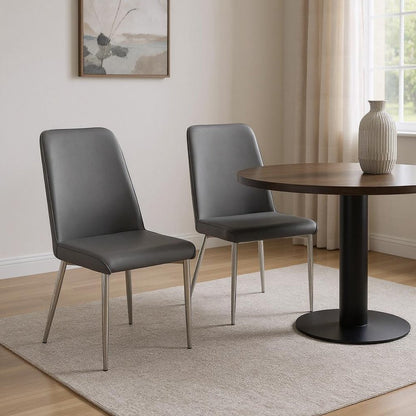 Set of Two Black And Silver Upholstered Faux Leather Dining Side Chairs