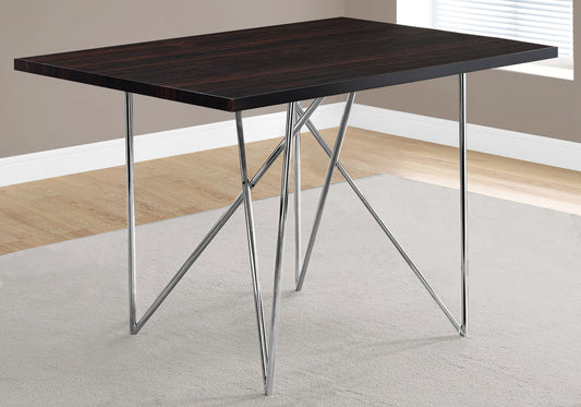 32" Dark Brown And Silver Metal Dining Table