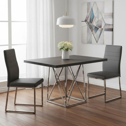 48" Taupe And Silver Metal Dining Table