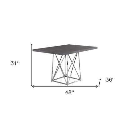 48" Taupe And Silver Metal Dining Table