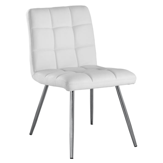 Set of Two Tufted White And Silver Upholstered Faux Leather Dining Side Chairs