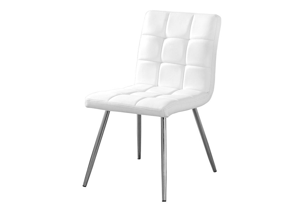 Set of Two Tufted Gray And Silver Upholstered Faux Leather Dining Side Chairs