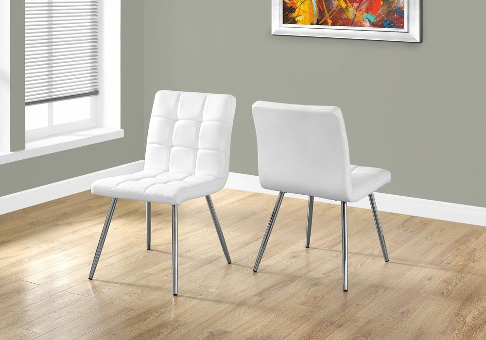 Set of Two Tufted Gray And Silver Upholstered Faux Leather Dining Side Chairs