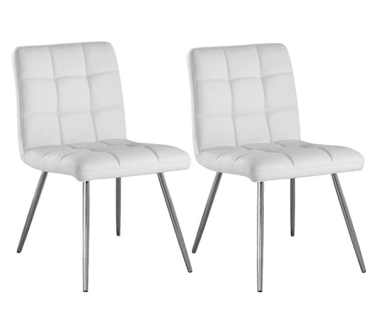 Set of Two Tufted Gray And Silver Upholstered Faux Leather Dining Side Chairs