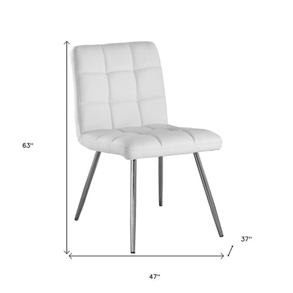 Set of Two Tufted Gray And Silver Upholstered Faux Leather Dining Side Chairs