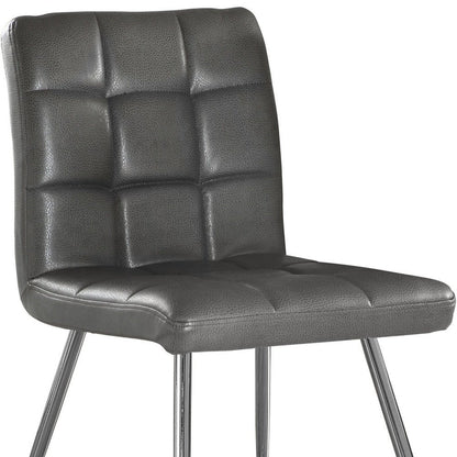 Set of Two Tufted Gray And Silver Upholstered Faux Leather Dining Side Chairs