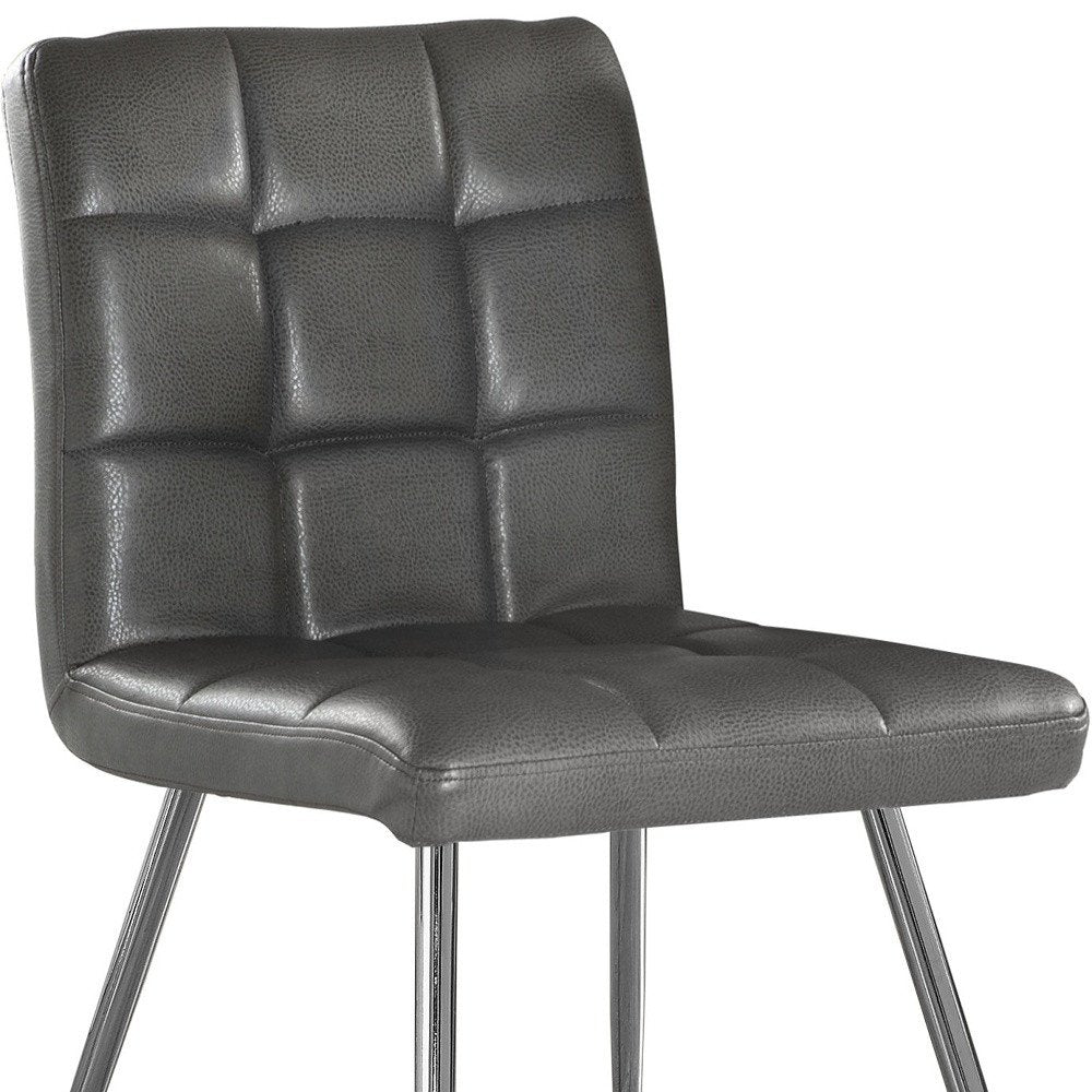 Set of Two Tufted Gray And Silver Upholstered Faux Leather Dining Side Chairs