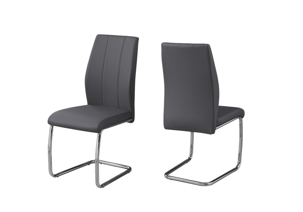 Set of Two Gray And Silver Upholstered Faux Leather Dining Side Chairs