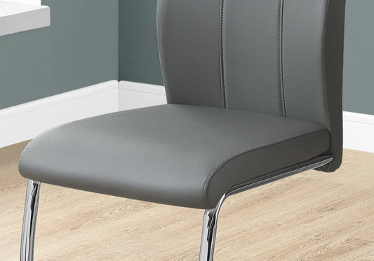 Set of Two Gray And Black Upholstered Faux Leather Dining Side Chairs