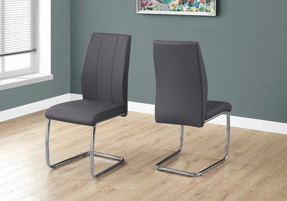 Set of Two Gray And Silver Upholstered Faux Leather Dining Side Chairs