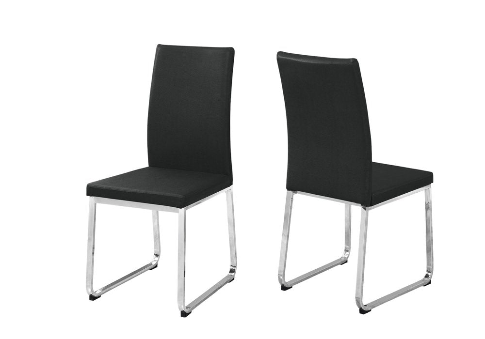 Set of Two Black And Silver Upholstered Faux Leather Dining Side Chairs