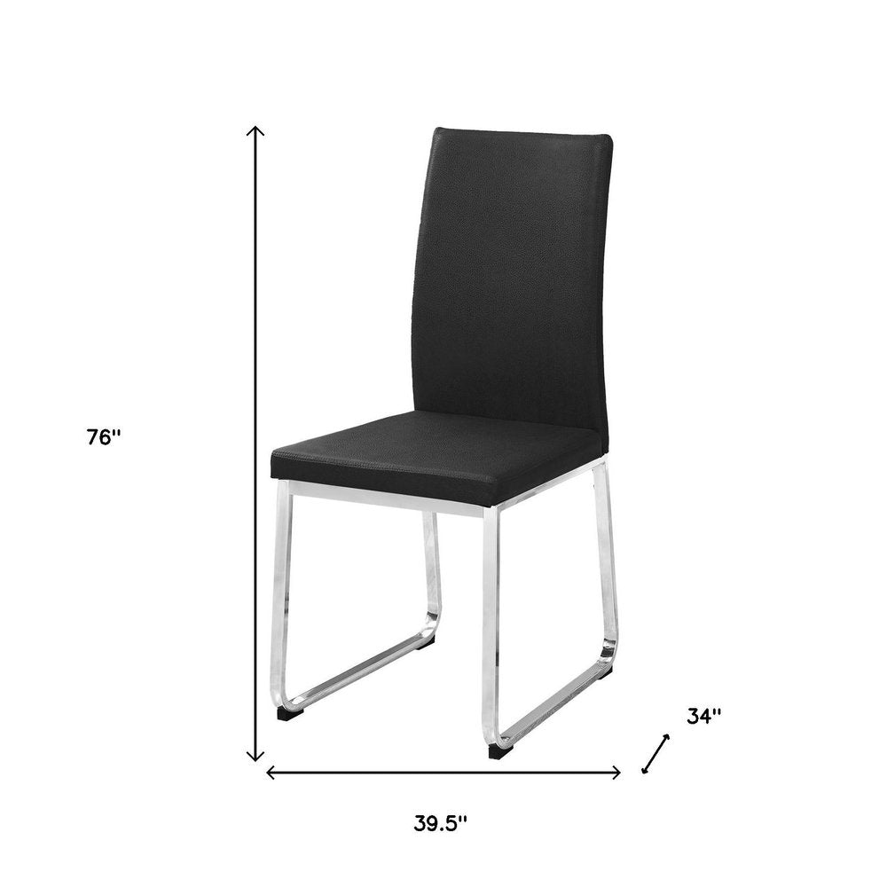 Set of Two Black And Silver Upholstered Faux Leather Dining Side Chairs