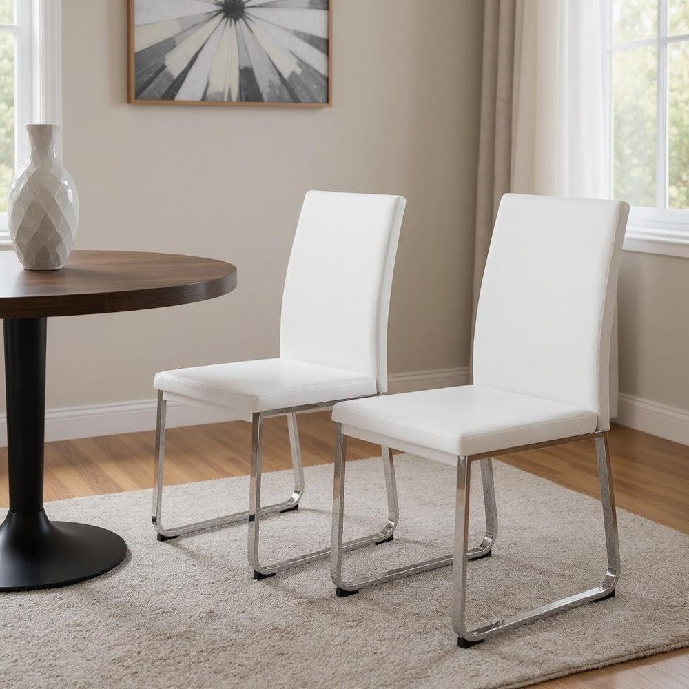 Set of Two Gray And Silver Upholstered Faux Leather Dining Side Chairs