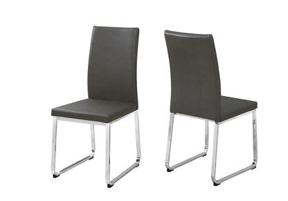 Set of Two Gray And Silver Upholstered Faux Leather Dining Side Chairs