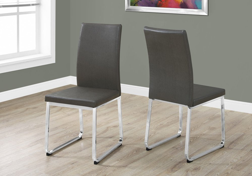 Set of Two Gray And Silver Upholstered Faux Leather Dining Side Chairs