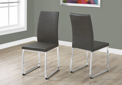 Set of Two Gray And Silver Upholstered Faux Leather Dining Side Chairs