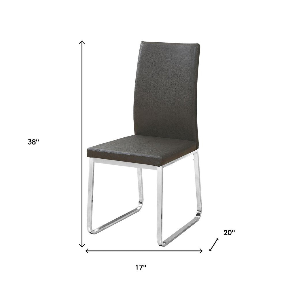 Set of Two Gray And Silver Upholstered Faux Leather Dining Side Chairs