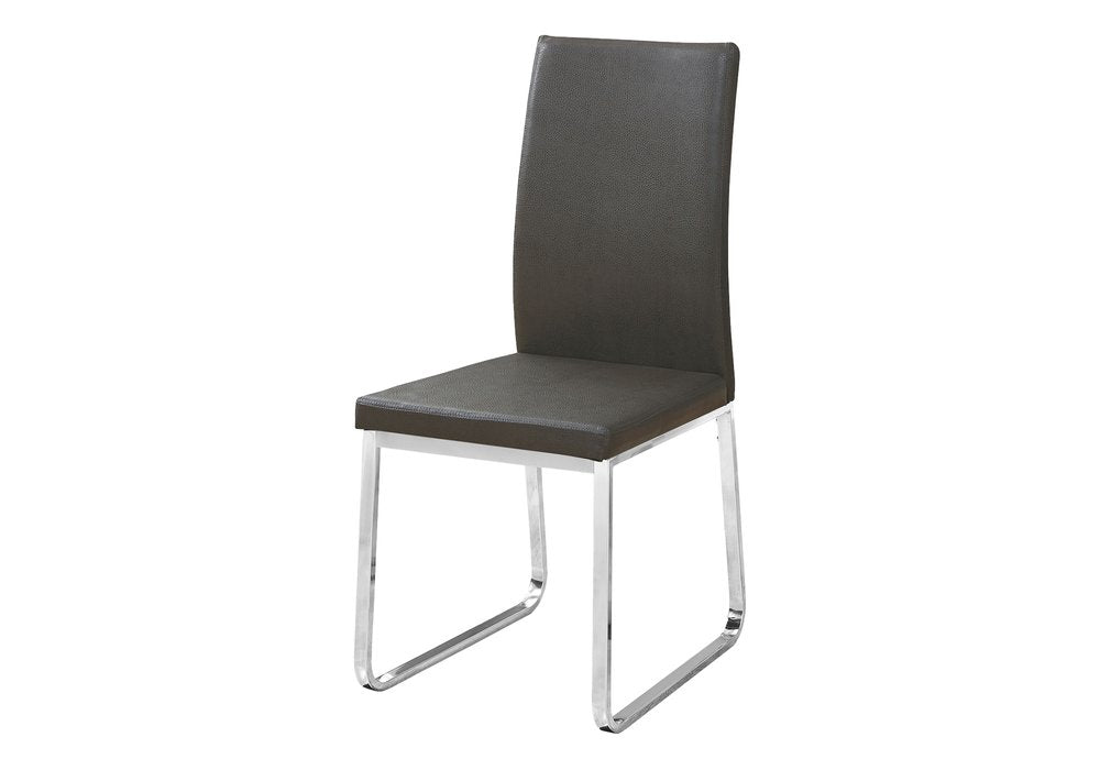 Set of Two Gray And Silver Upholstered Faux Leather Dining Side Chairs