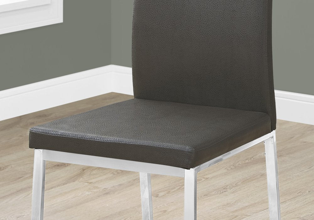 Set of Two Gray And Silver Upholstered Faux Leather Dining Side Chairs