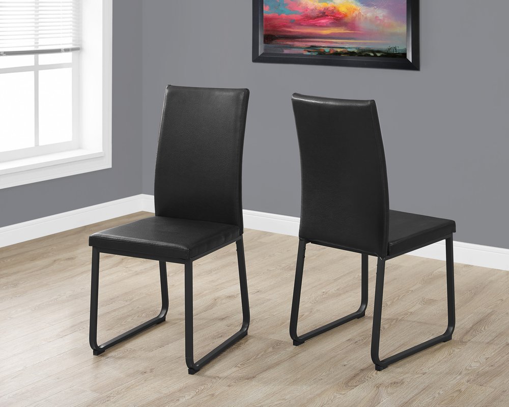 Set of Two Black Upholstered Faux Leather Dining Side Chairs